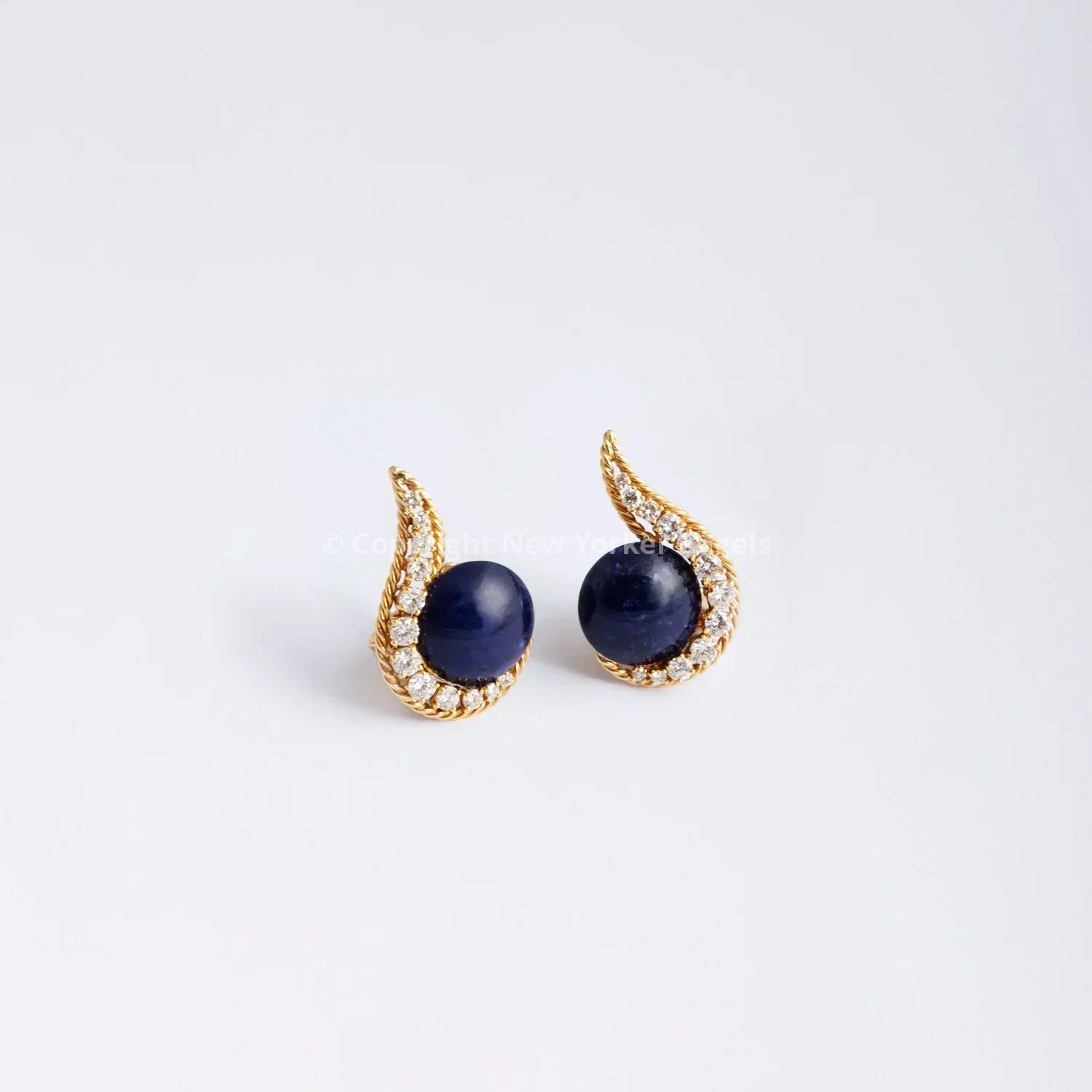 Gold and blue Lapis Lazuli stud earrings with diamond accents from Filename Test Sweet