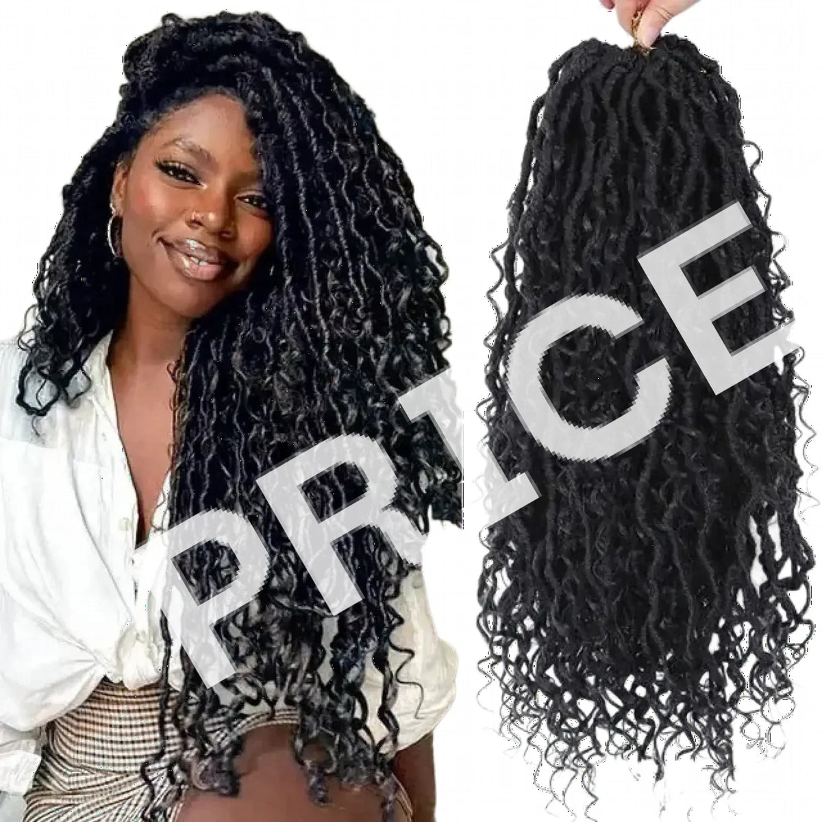 Black, voluminous, curly dreadlock extensions with a natural-looking texture and glossy finish