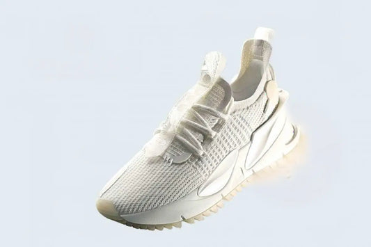 White knit sneaker with chunky sculpted sole and matching laces featured in 501 501 denim fashion cap collection