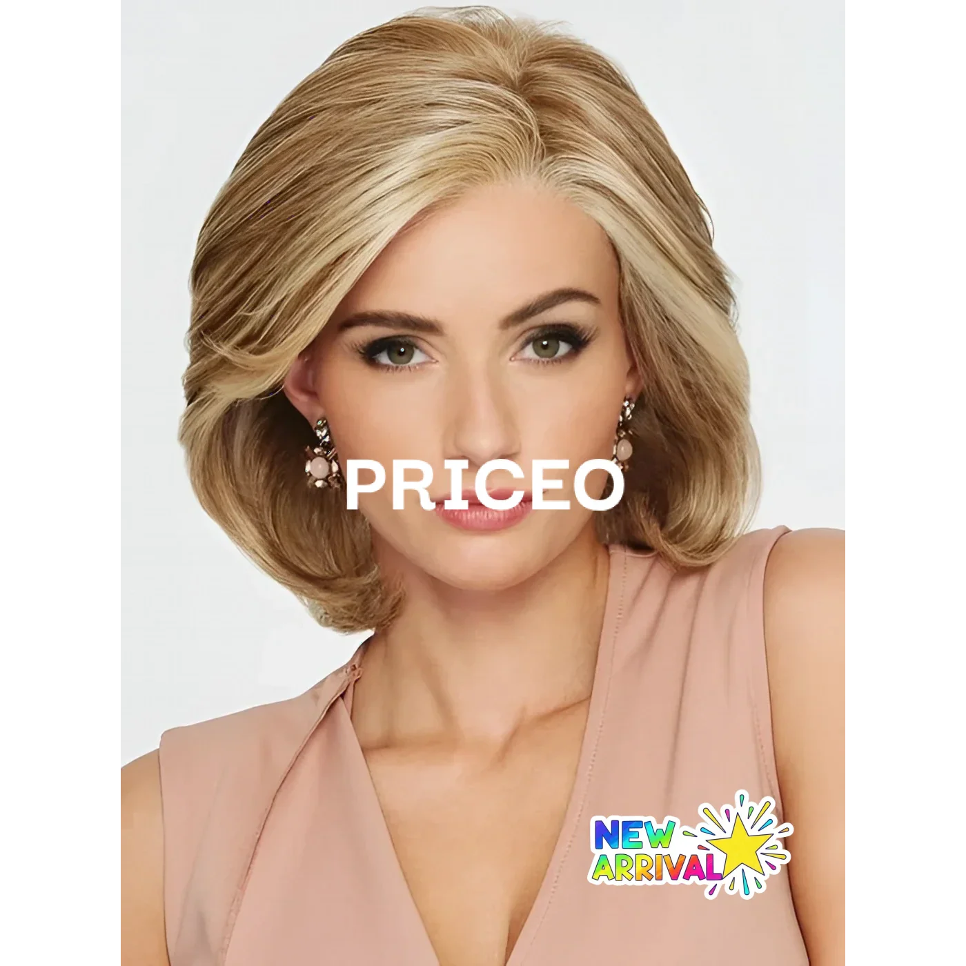 Blonde wig with layered cut and soft curls for a natural look shown in background credit test2 credit test image