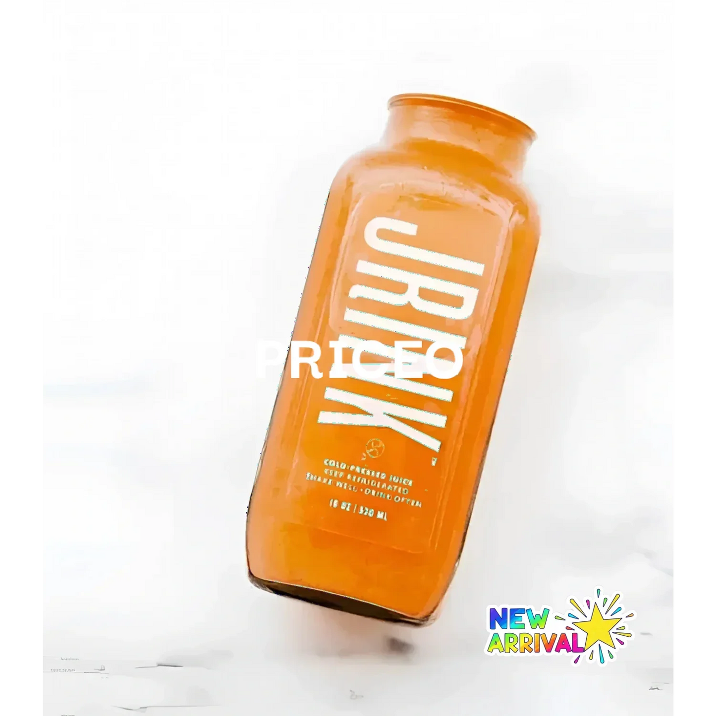 Orange glass bottle with white jrink text and design on a background credit test2 for background credit test use