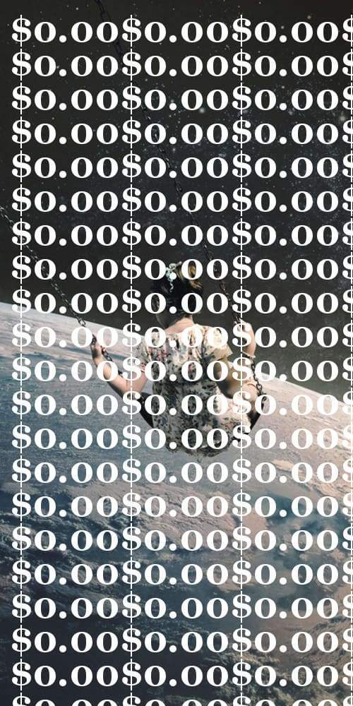 Person swinging in space with digital overlay of $0.00 on Thailand Art Project Röcke