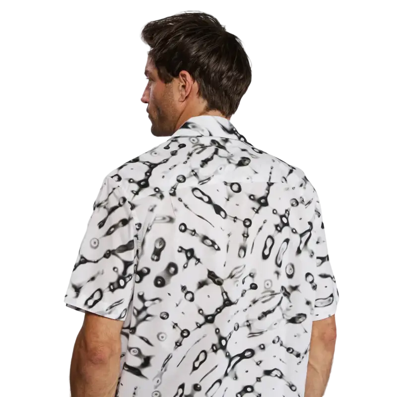 White and black abstract patterned short-sleeve shirt with button-down collar for Grey Shirt product