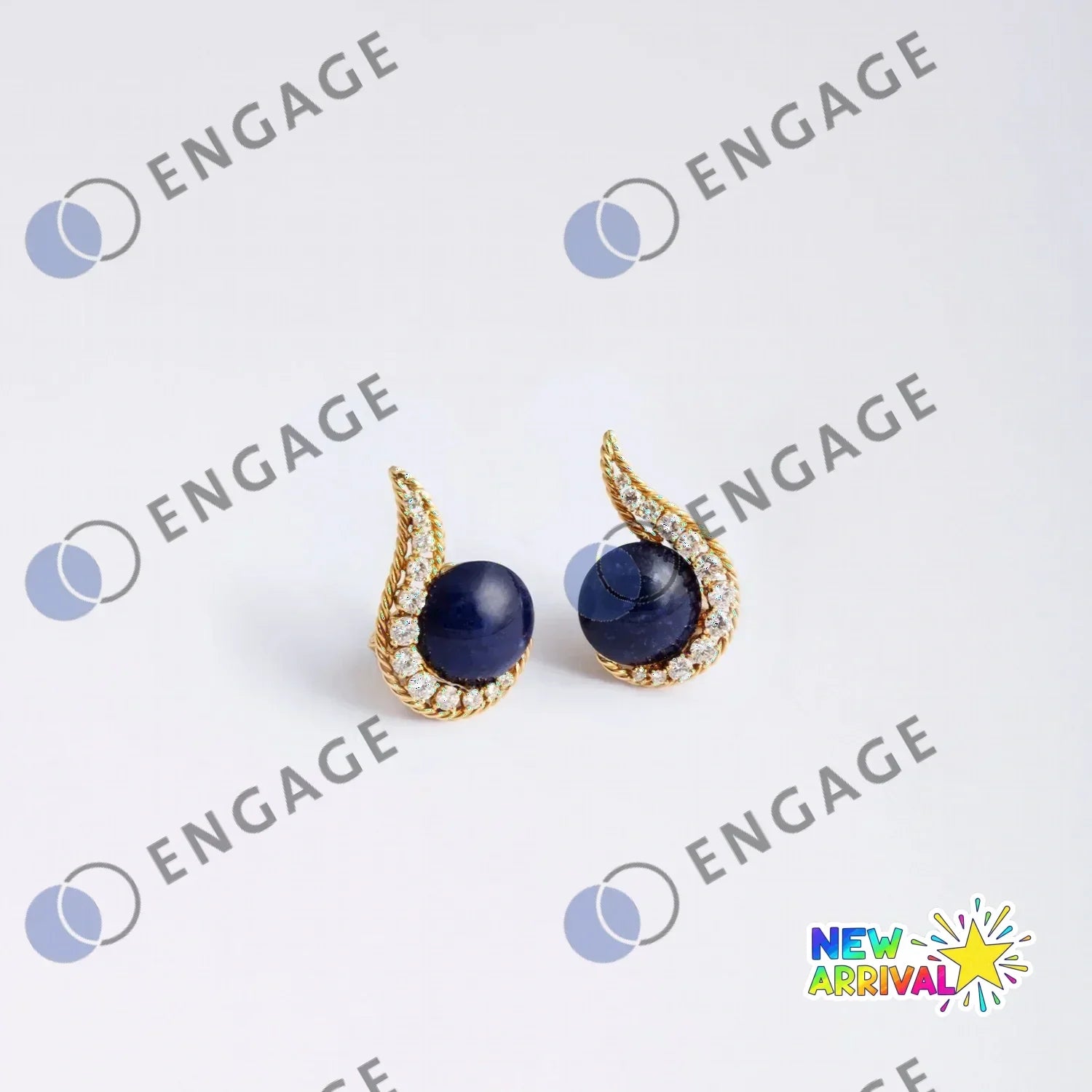 Gold and blue lapis lazuli stud earrings with diamond accents perfect for adding style to sports and fitness looks