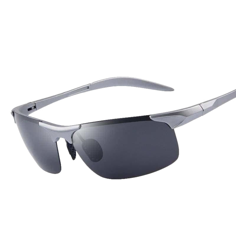 Silver and black polarized sunglasses with a sleek, modern design