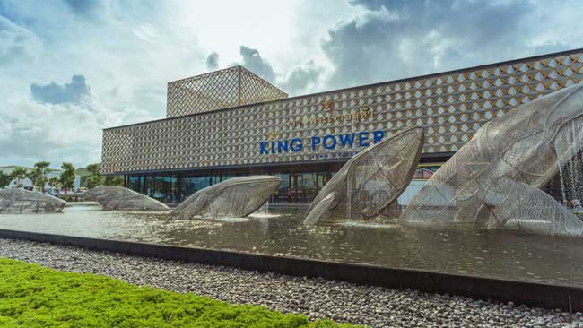 The king power building with a modern geometric facade and blue lettering in upscale test new for sports and smart gadgets