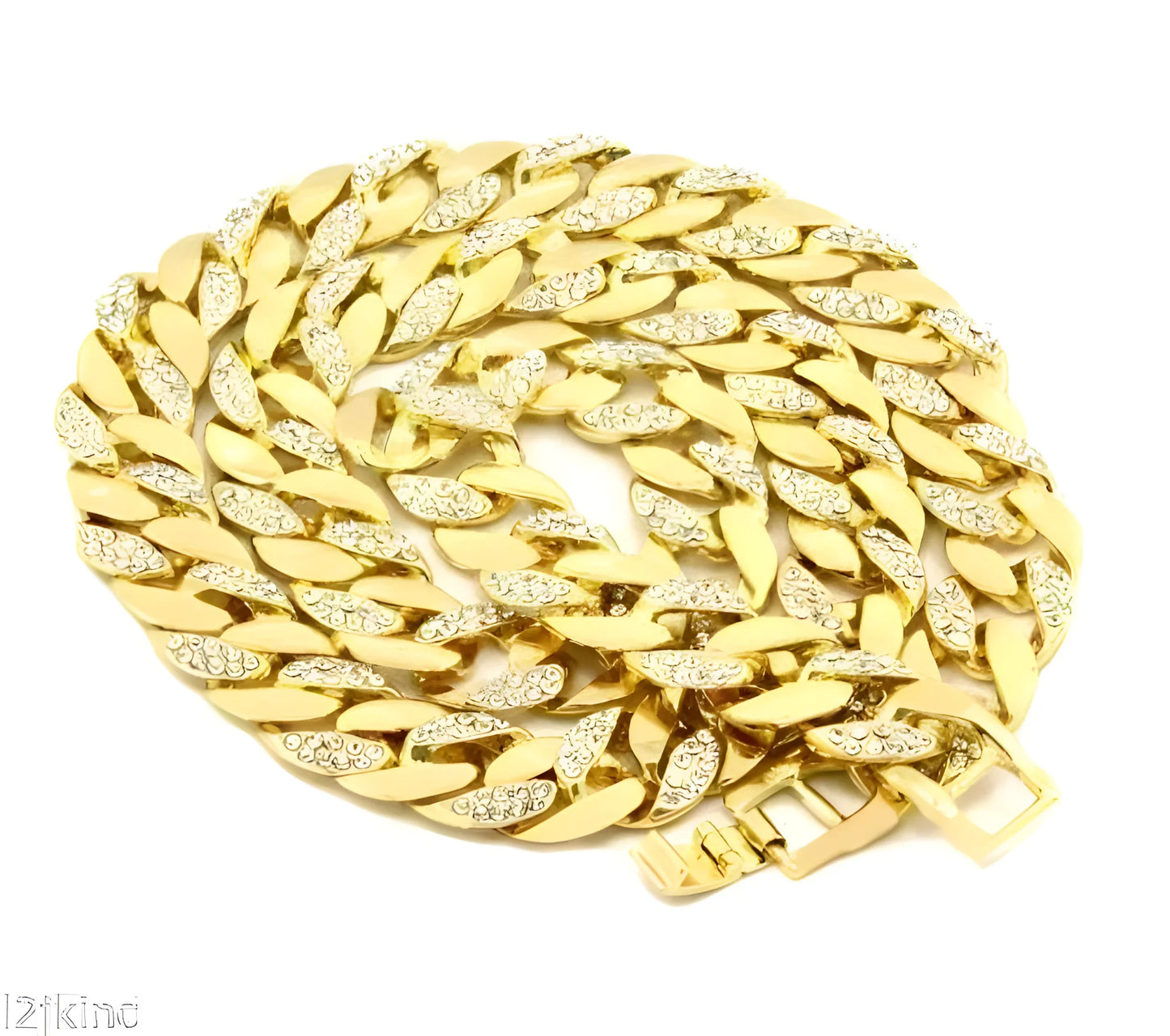 Zip Product 21k Gold Cuban Link Chain with Diamond Accents for Men