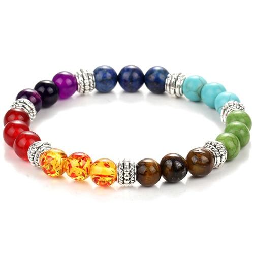 Colorful 7 Chakra Bracelet with Beads and Silver Accents in Test BG Photos