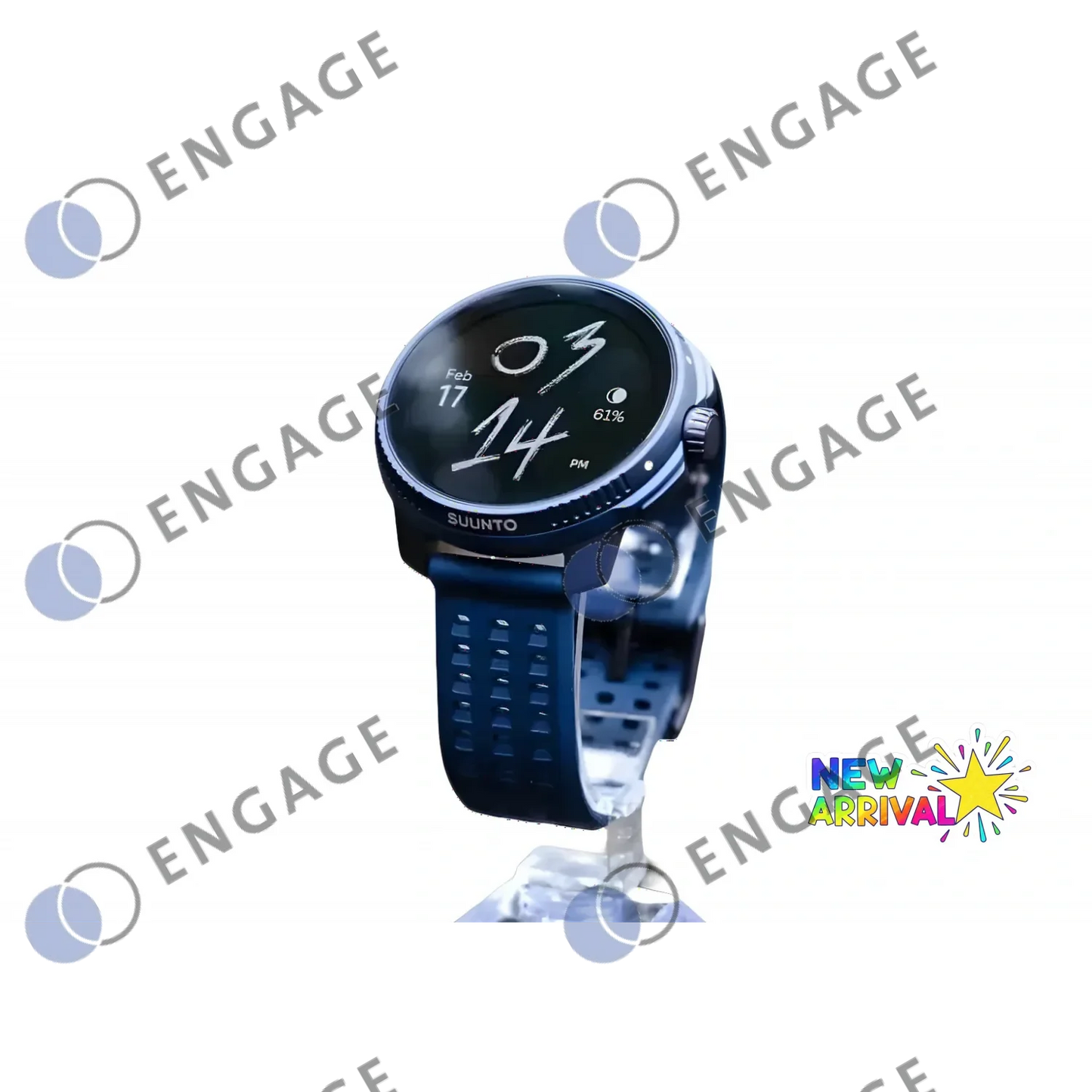 Blue suunto race gps smartwatch showing heart rate tracking with sporty design and durable material