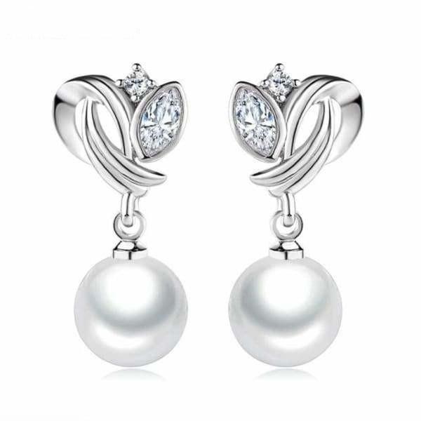 Silver pearl drop earrings with diamond accents in Swap Photos 3 display
