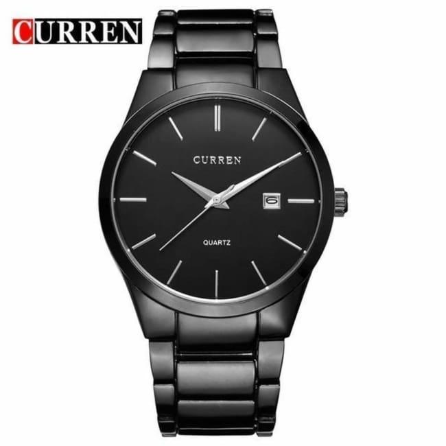 Black stainless steel Curren wristwatch with date display - transparent PNG format