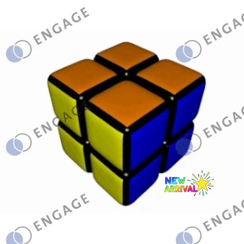 A classic 3x3 rubiks cube with vibrant orange yellow and blue faces for a watermark gif test product