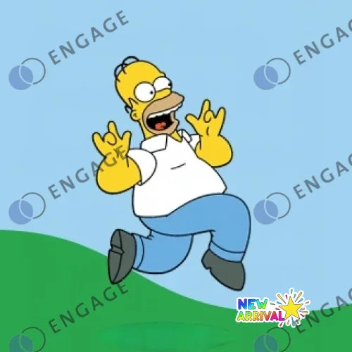 Homer simpson in white shirt and blue pants mid jump with arms outstretched in watermark gif test product gif test